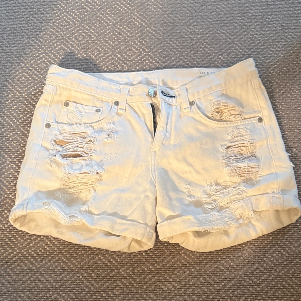 rag & bone Cream Distressed Jean Shorts